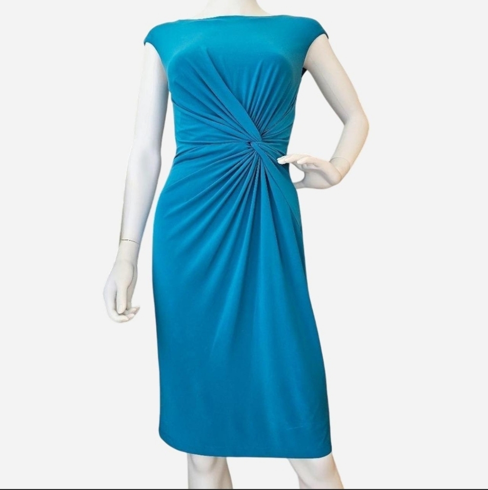 LAUREN RALPH LAUREN Size 2 Women's Form Fitted Blue Dress With Side Twist Detail